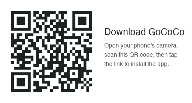 Open your phone’s camera, scan this QR code, then tap the link to download GoCoCo.