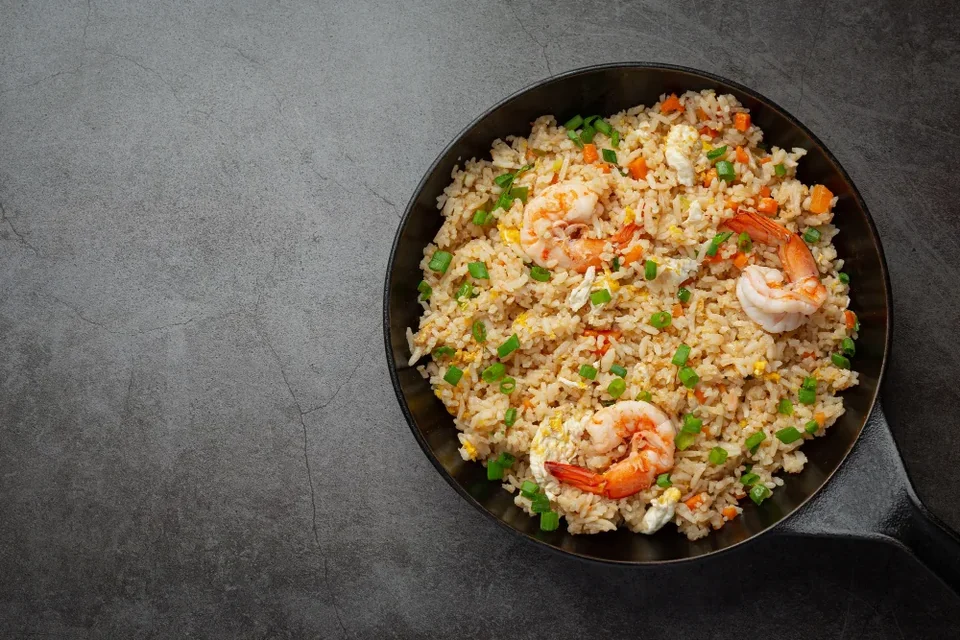 American shrimp fried rice served with chili fish sauce thai food