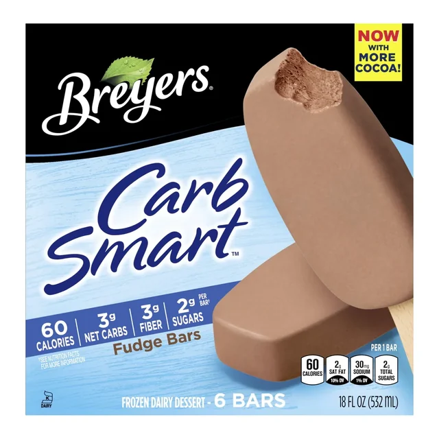 Breyers CarbSmart Creamy Fudge Frozen Dairy Dessert Bars Kosher Dairy Milk 6 Count