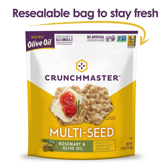 Crunchmaster Gluten Free Multi Seed Crunchy Crackers Rosemary Olive Oil 4 Ounce