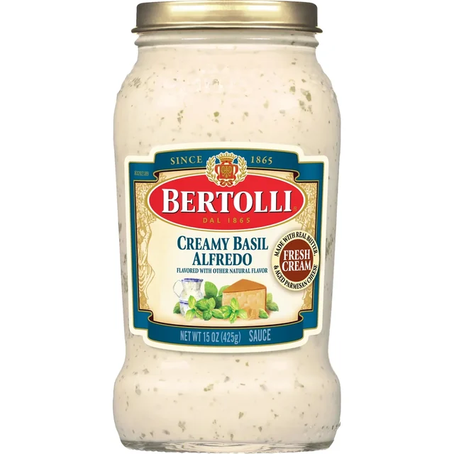 Bertolli Creamy Basil Alfredo Pasta Sauce Made with Parmesan Cheese Cream and Butter 15 oz